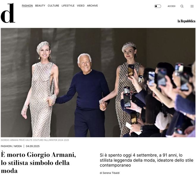 乔治·阿玛尼去世享年91岁冰球突破“时尚